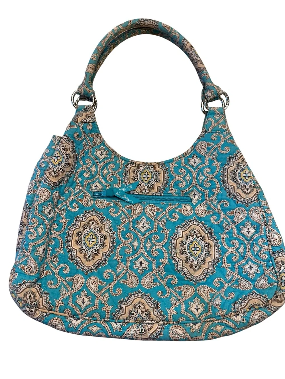 Vera Bradley Totally Turquoise Stylish Teal Patterned Hobo Style Shoulder Bag
